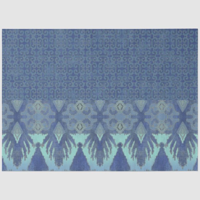 IKAT Tribal Pattern Navy Turquoise Blue Decoupage Tissue Paper (Front)