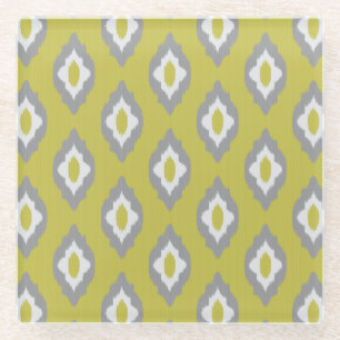 Ikat vintage pattern glass coaster