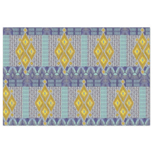 IKAT Vintage Rug Antique Tribal Blue and Yellow Tissue Paper