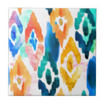 Ikat Watercolor Pattern Tile<br><div class="desc">A beautiful artistic watercolor ikat pattern is featured on this ceramic tile. The colours are rich in hue and the pattern is slightly abstract.</div>