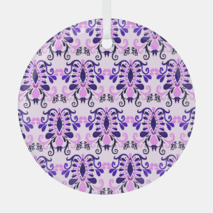 Ikat Watercolor: Tribal Ethnic Seamless Glass Ornament