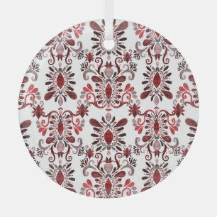 Ikat Watercolor: Tribal Ethnic Seamless. Glass Ornament