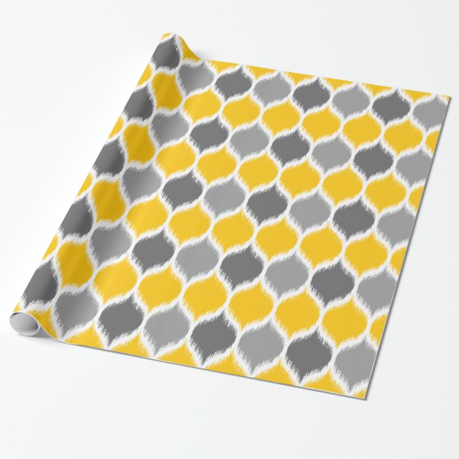 Ikat Weave Motif Yellow and Grey Wrapping Paper (Unrolled)