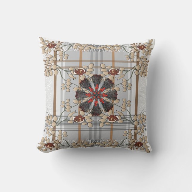 Ikea Throws Plaid Brown Pillow (Front)