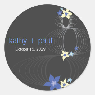 Ikebana Frangipani Blue Tropical Flower Wedding Classic Round Sticker