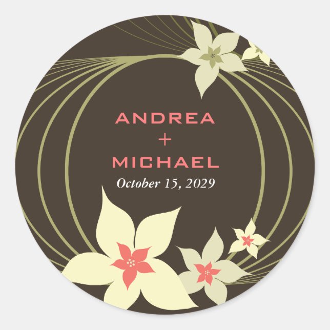Ikebana Frangipani Pink Tropical Flower Wedding Classic Round Sticker (Front)
