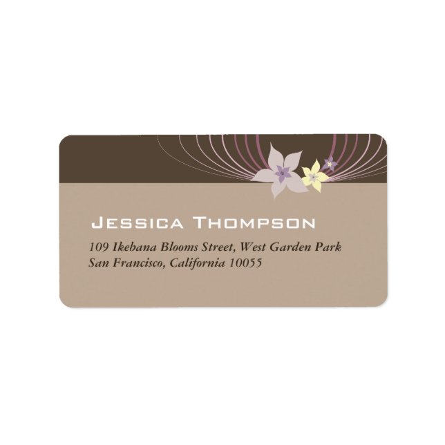 Ikebana Frangipani Purple Tropical Flowers Wedding Label (Front)