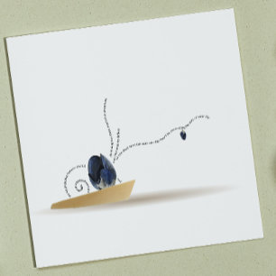Ikebana spiral blue iris bud mussel poem coastal napkin