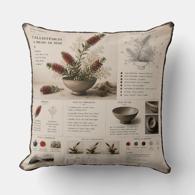 Ikebana Study No. 27 Bottlebrush & Wild Branch Throw Pillow (Front)