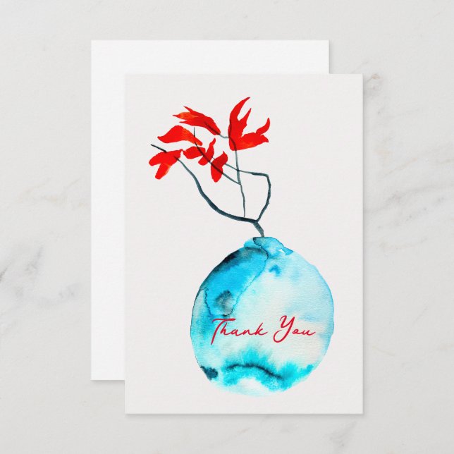 Ikebana watercolor blue vase card (Front/Back)