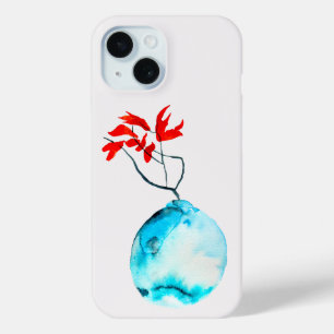 Ikebana watercolor blue vase iPhone 15 case