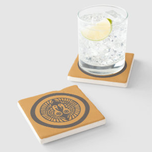 Ikko Ikki Mon Japanese clan Dark Grey Brown Stone Coaster
