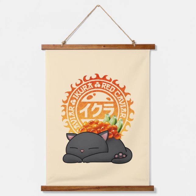 Ikura Salmon Roe Sushi Cat Hanging Tapestry (Front)