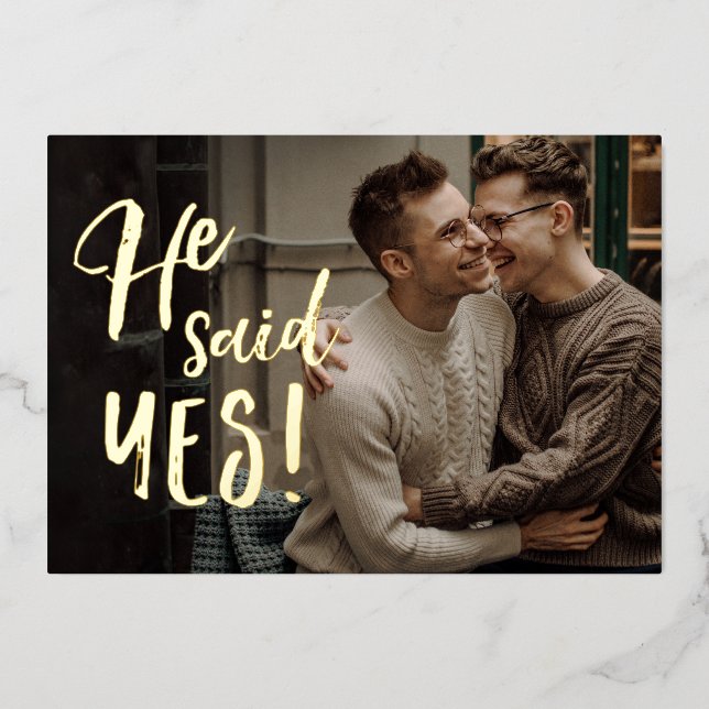 Il A Dit Oui Gay Fiançailles Faire-part Gold Foil (Recto)