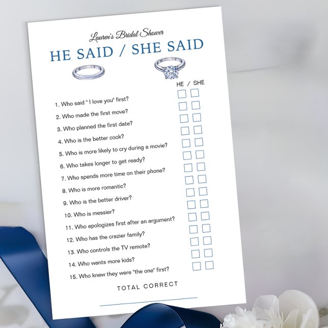 Il A Dit Qu'Elle A Dit Carte De Jeu - Fête des mar (Bridal Shower Game Sheet)