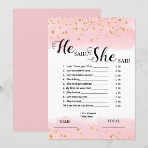 Il a dit qu'elle a dit Pink Bridal Game Invitation