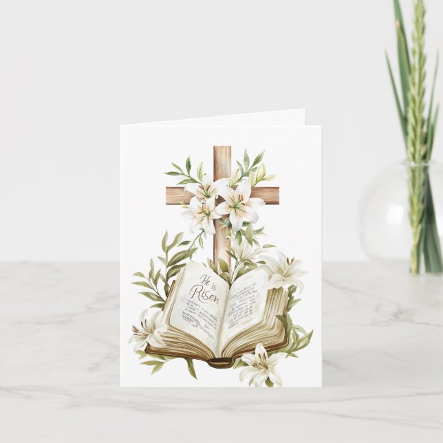 Il est ressuscité | Croix avec la carte de Pâques  (Devant)