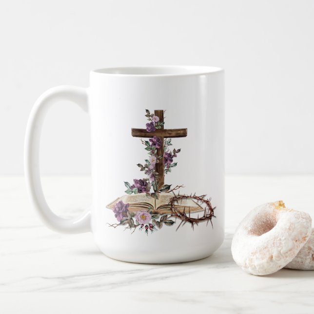 Il est ressuscité croix florale avec la Mug de caf (Avec donut)