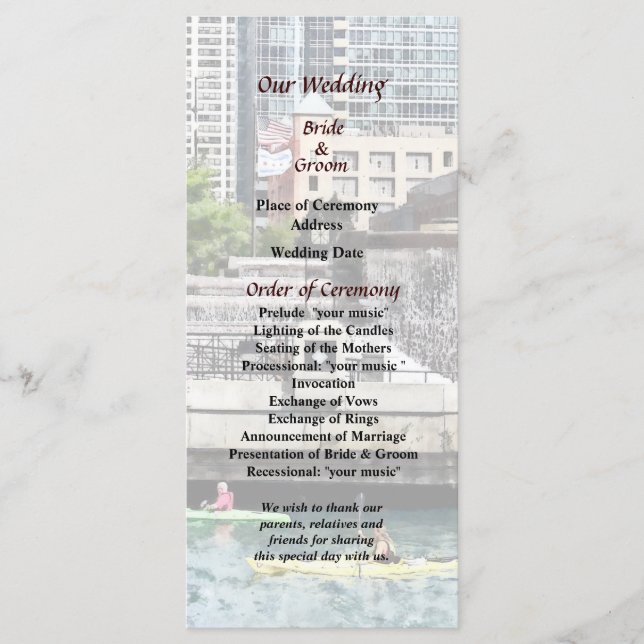 IL - Kayaking on the Chicago River Wedding Program (Front)