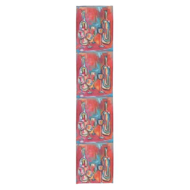 Il Vino Wine Bottles and Glasses Short Table Runner (Front)