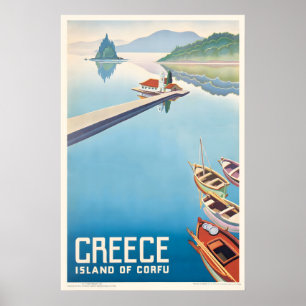 Île de Corfou Grèce Affiche de voyage vintage