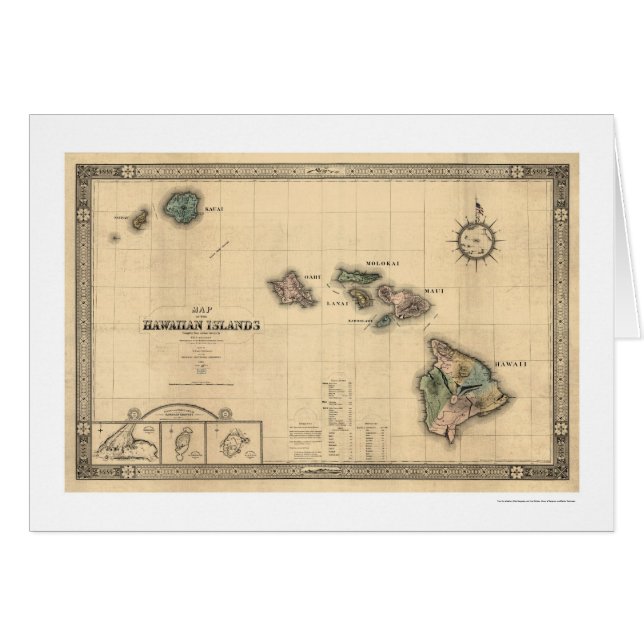 Îles de la carte d'Hawaï Giles - 1876 (Devant horizontal)