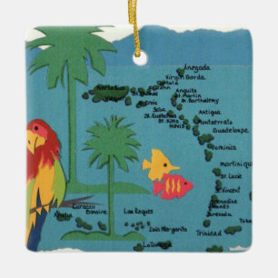 Îles des Antilles Carte colorée Ornement en cérami