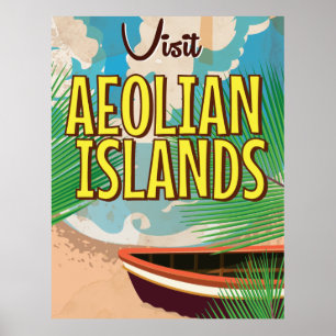 Îles Éoliennes affiche de voyage vintage