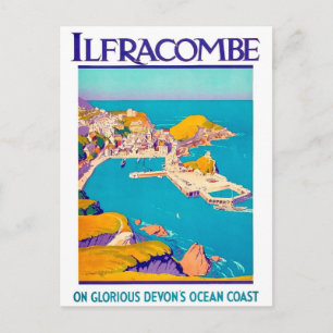Ilfracombe, Devon Coast,areal view, vintage travel Postcard