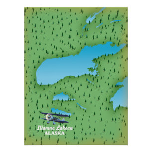 Iliamna Lake Alaska map Wood Wall Art
