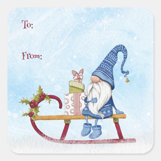 I'll Be Gnome for Christmas To From Customizable  Square Sticker (Front)