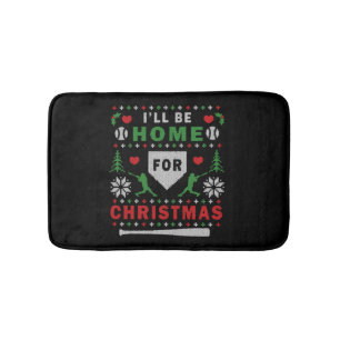 I'Ll Be Home For Christmas Baseball Ugly Christmas Bath Mat