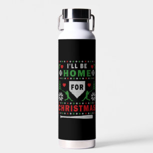 I'Ll Be Home For Christmas Baseball Ugly Christmas Water Bottle