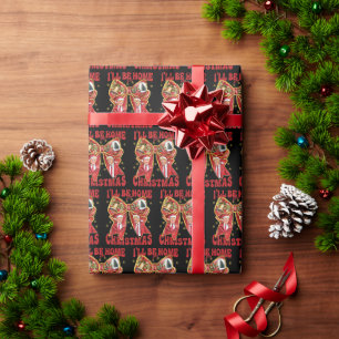 I'll Be Home For Christmas Funny Trump Santa 2024 Wrapping Paper