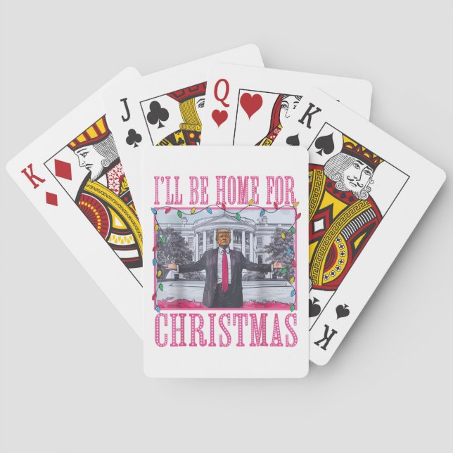 I'll Be Home For Christmas Funny Trump Santa Hat Playing Cards (Back)
