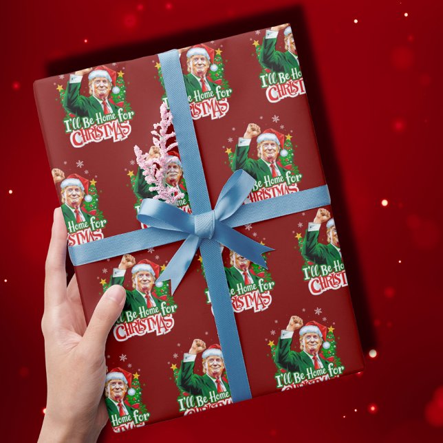 I'll Be Home For Christmas Funny Trump Santa Red Wrapping Paper (Creator Uploaded)
