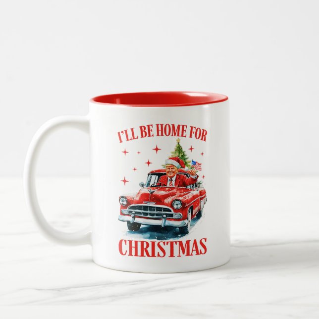 I'll Be Home for Christmas Funny Trump Two-Tone Coffee Mug (Left)