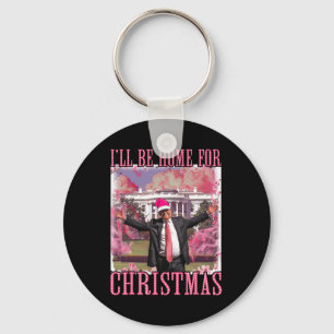 I'll Be Home For Christmas Santa Pink Trump Xmas P Keychain