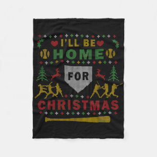 I'll Be Home Softll Ugly Christmas Sweater Party S Fleece Blanket