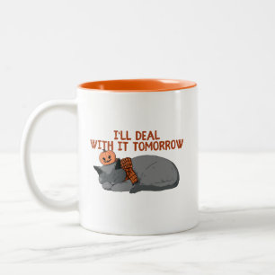 I'll Deal With It Tomorrow Cat Two-Tone Coffee Mug