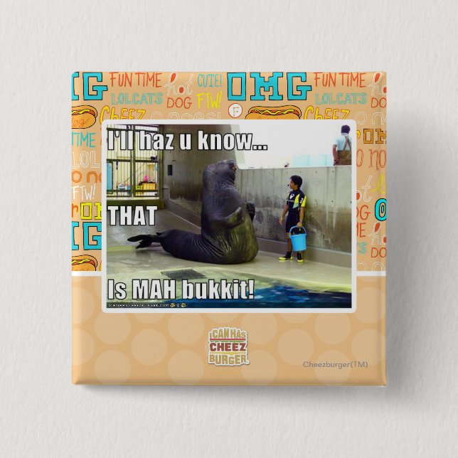 I'll haz u know 2 inch square button (Front)