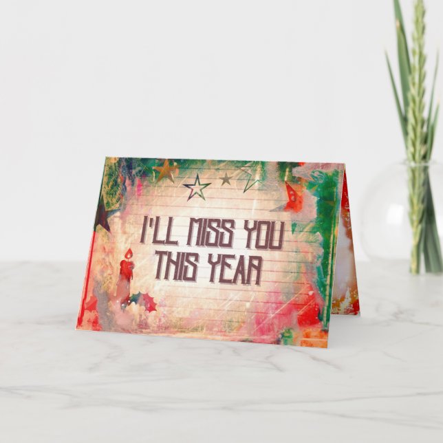 I'll Miss You This Year Grunge Style Christmas Card (Front)
