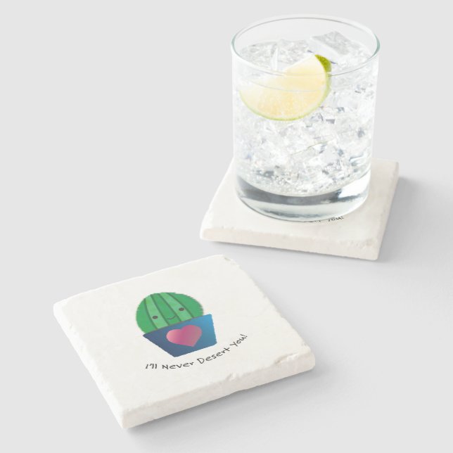 I'll Never Desert You Cactus Stone Coaster (Side)
