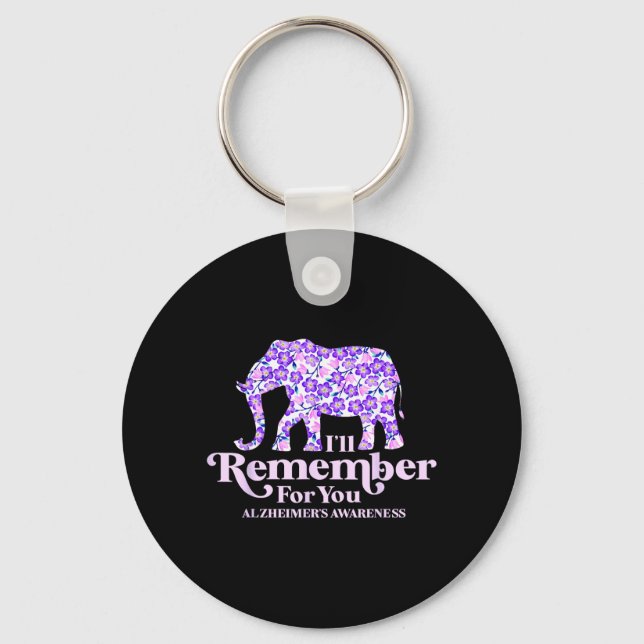 Ill Remember For Alzheimers Awareness Elephant Keychain (Front)