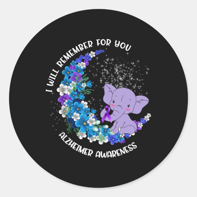 I'll Remember For You Heimerheimer Awareness Eleph Classic Round Sticker (Front)