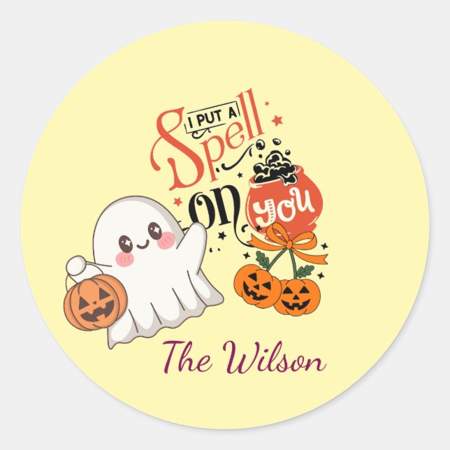 I'll Spell On You Personalized Cute Ghost Classic Round Sticker (Front)