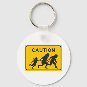 Illegal Aliens Crossing Highway Sign Keychain