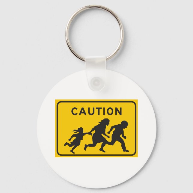 Illegal Aliens Crossing Highway Sign Keychain (Front)