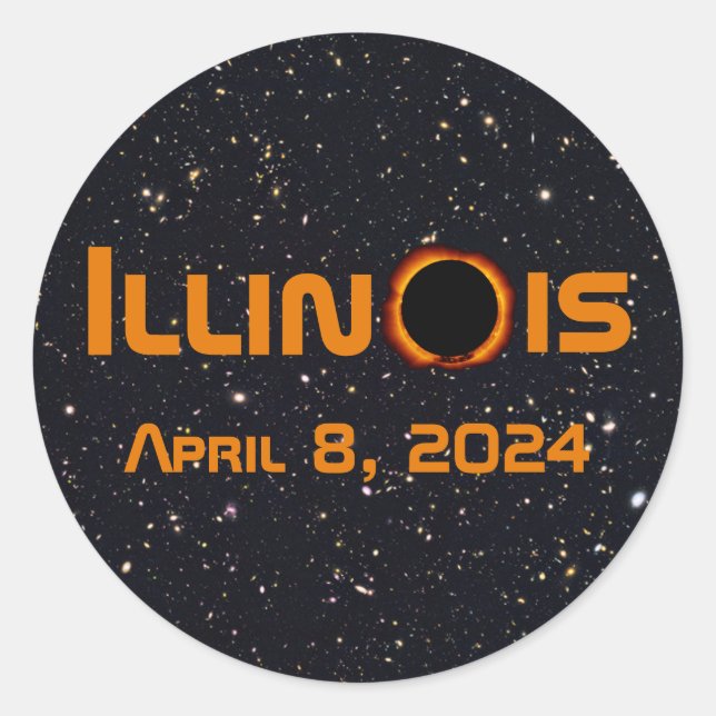 Illinois 2024 Total Solar Eclipse Classic Round Sticker (Front)