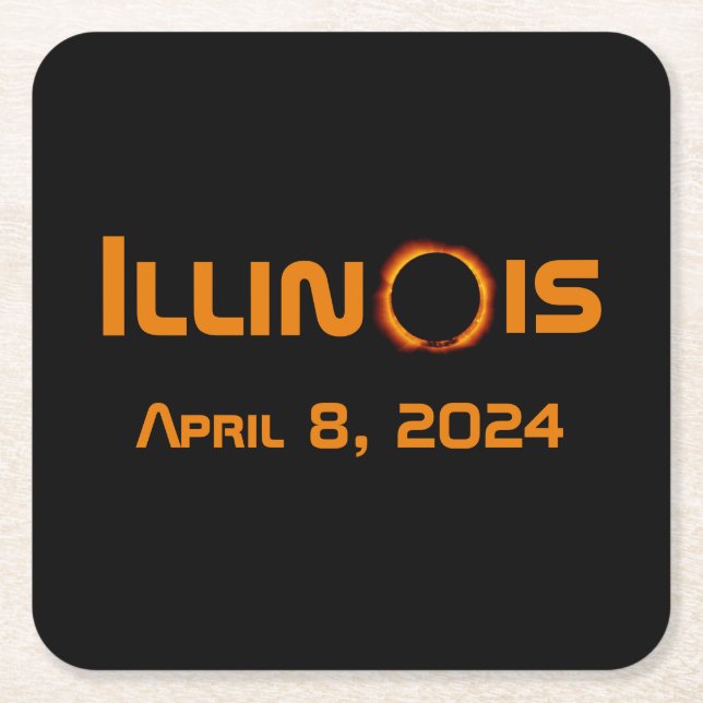 Illinois 2024 Total Solar Eclipse Square Paper Coaster (Front)